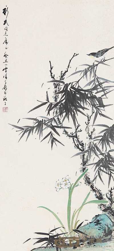 徐子鹤 1973年作 花鸟 立轴 81×37.5cm